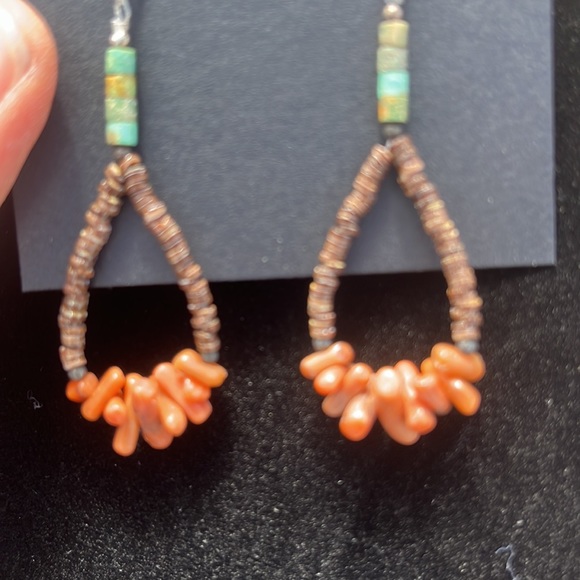 New coral and turquoise dangle earrings.  Beautiful - Picture 3 of 4